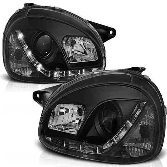 Scheinwerfer LED Tagfahrlicht passend für Opel Corsa B Bj. 93-00 Schwarz
