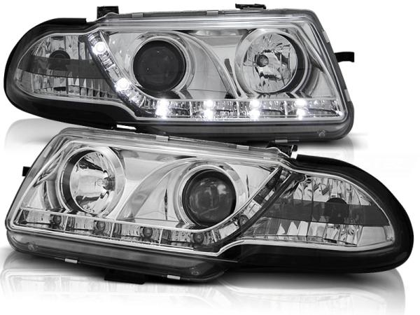 Scheinwerfer LED Tagfahrlicht Optik passend für Opel Astra F Bj. 91-94 Chrom