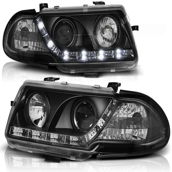 Scheinwerfer LED Tagfahrlicht Optik passend für Opel Astra F Bj. 91-94 Schwarz