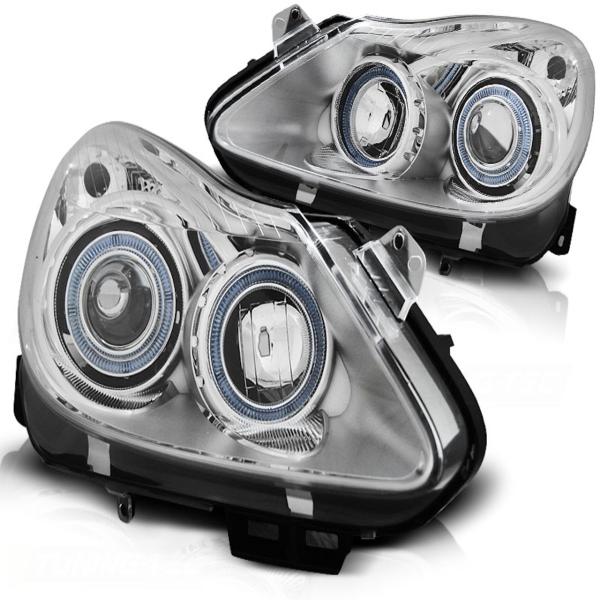 Scheinwerfer Angel Eyes passend für Opel Corsa D Bj. 06-11 Chrom