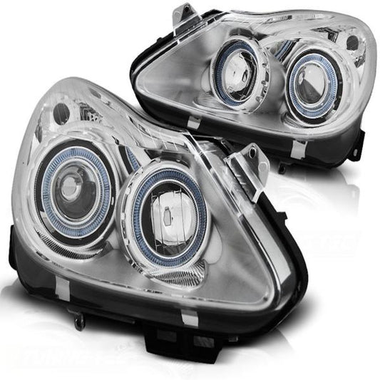 Scheinwerfer Angel Eyes passend für Opel Corsa D Bj. 06-11 Chrom