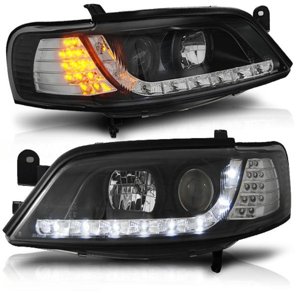 Scheinwerfer LED Tagfahrlicht Optik passend für Opel Vectra B 95-98 Schwarz LED Blinker