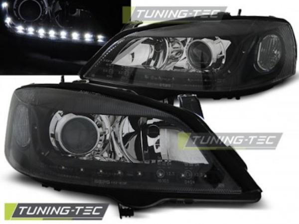 Scheinwerfer LED Tagfahrlicht Optik passend für Opel Astra G Bj. 98-05 Schwarz
