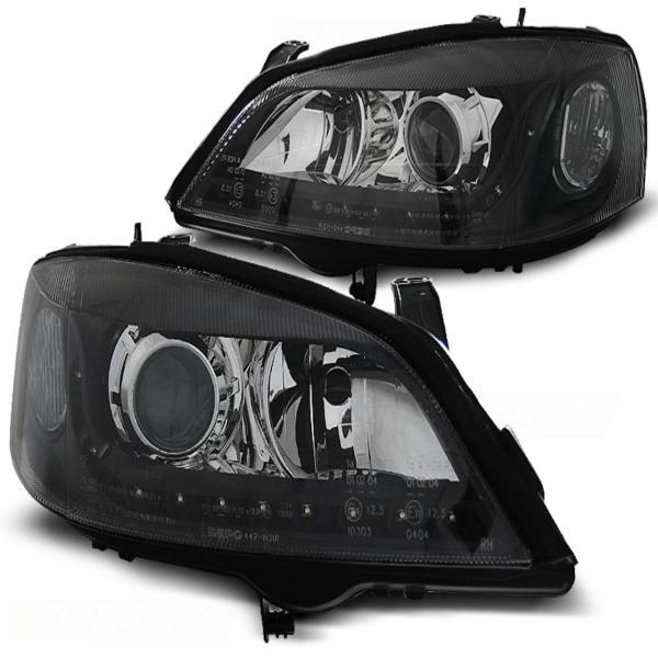 Scheinwerfer LED Tagfahrlicht Optik passend für Opel Astra G Bj. 98-05 Schwarz