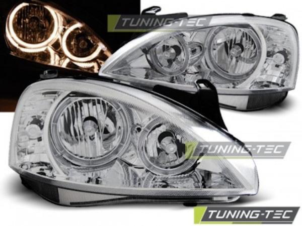 Scheinwerfer Angel Eyes passend für Opel Corsa C Bj. 00-06 Chrom