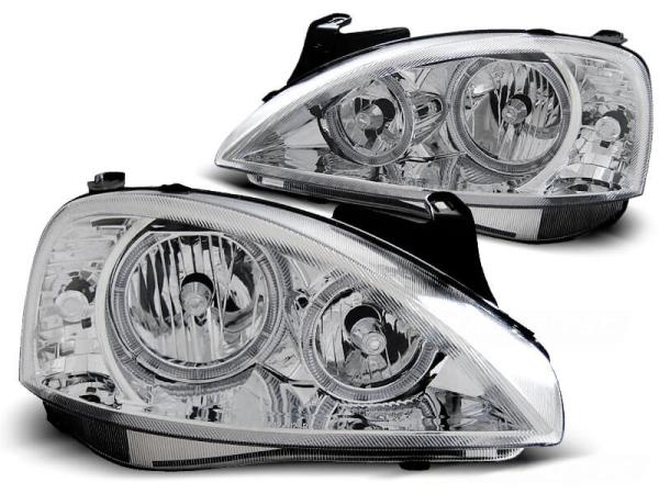 Scheinwerfer Angel Eyes passend für Opel Corsa C Bj. 00-06 Chrom