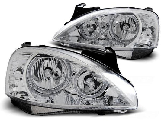 Scheinwerfer Angel Eyes passend für Opel Corsa C Bj. 00-06 Chrom