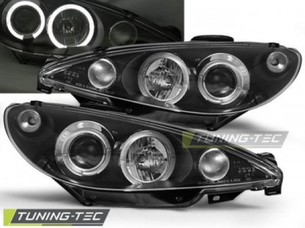 Scheinwerfer Angel Eyes passend für Peugeot 206 Bj. 98-06 Schwarz H4