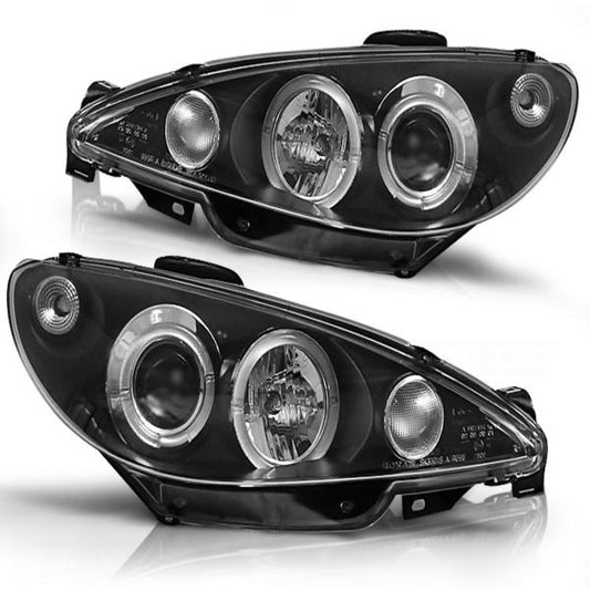 Scheinwerfer Angel Eyes passend für Peugeot 206 Bj. 98-06 Schwarz H7