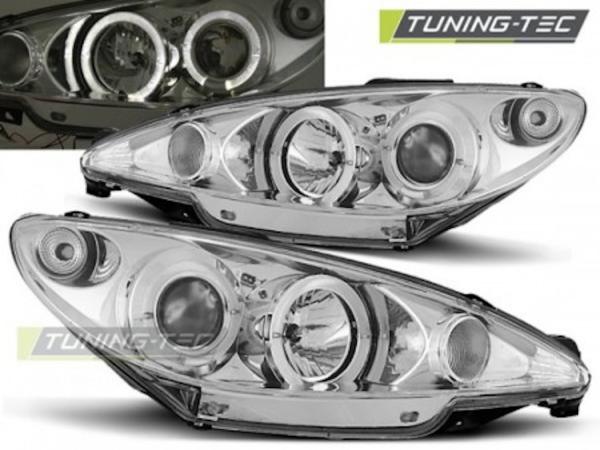 Scheinwerfer Angel Eyes passend für Peugeot 206 Bj. 98-06 Chrom H4