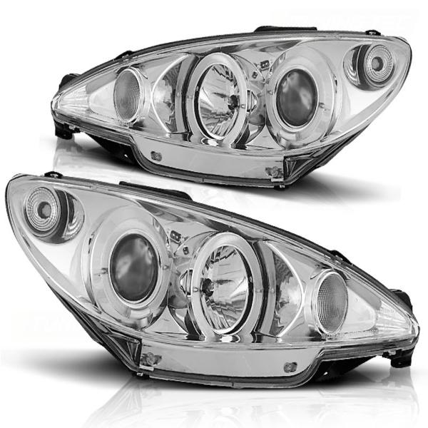 Scheinwerfer Angel Eyes passend für Peugeot 206 Bj. 98-06 Chrom H4
