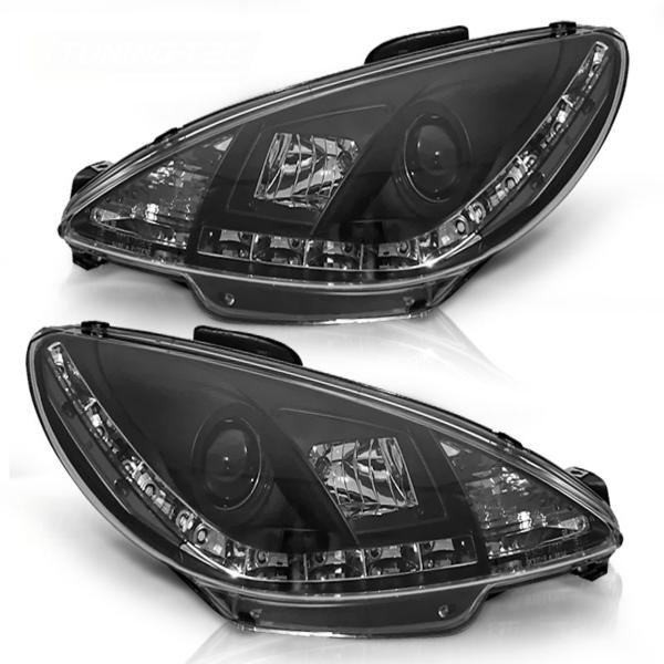 Scheinwerfer LED Tagfahrlicht Optik passend für Peugeot 206 Bj. 98-06 Schwarz