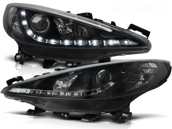 LED Tagfahrlicht Design Scheinwerfer passend für Peugeot 207 06-12 schwarz