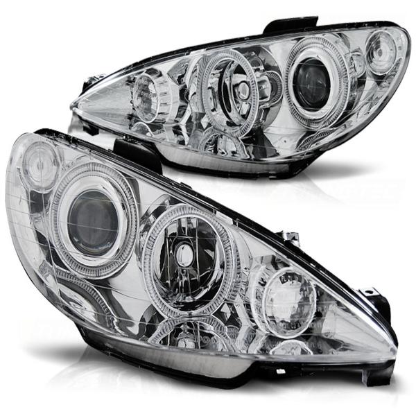 Scheinwerfer Angel Eyes passend für Peugeot 206 Bj. 98-06 Chrom