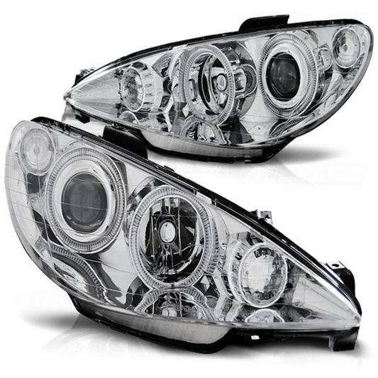 Scheinwerfer Angel Eyes passend für Peugeot 206 Bj. 98-06 Chrom