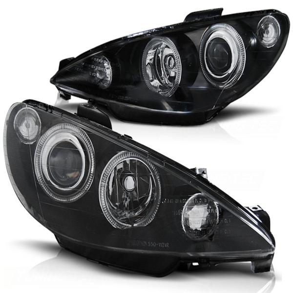 Scheinwerfer Angel Eyes passend für Peugeot 206 Bj. 98-06 Schwarz