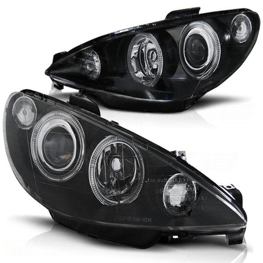 Scheinwerfer Angel Eyes passend für Peugeot 206 Bj. 98-06 Schwarz
