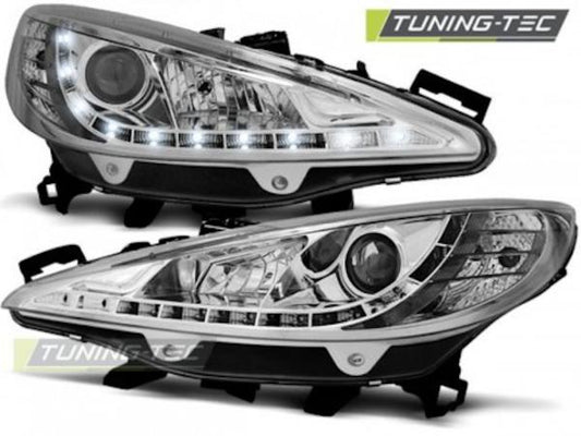 Scheinwerfer LED Tagfahrlicht Optik passend für Peugeot 207 Bj. 06-12 Chrom