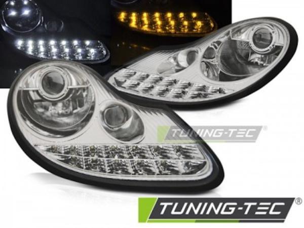Scheinwerfer LED Tagfahrlicht Optik passend für Porsche Boxster 986 / 911 996 Chrom