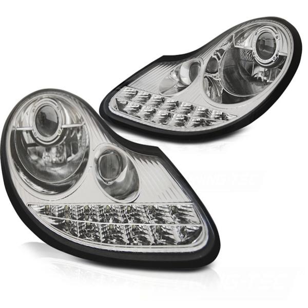 Scheinwerfer LED Tagfahrlicht Optik passend für Porsche Boxster 986 / 911 996 Chrom
