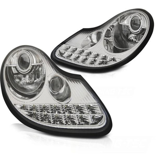 Scheinwerfer LED Tagfahrlicht Optik passend für Porsche Boxster 986 / 911 996 Chrom
