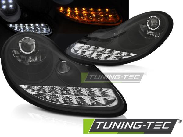 Scheinwerfer LED Tagfahrlicht Optik passend für Porsche Boxster 986 / 911 996 Schwarz