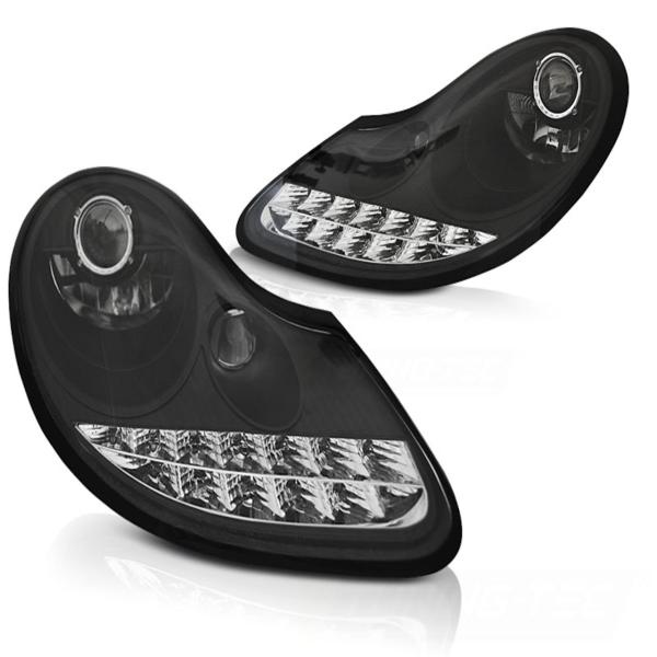 Scheinwerfer LED Tagfahrlicht Optik passend für Porsche Boxster 986 / 911 996 Schwarz