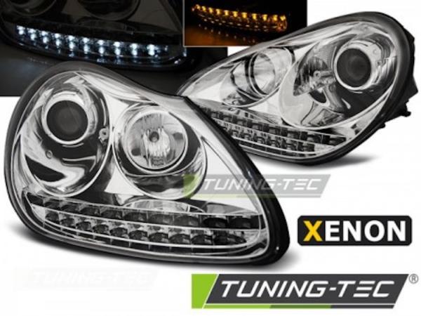 Xenon Scheinwerfer LED Tagfahrlicht Optik passend für Porsche Cayenne 955 02-06 Chrom