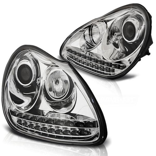 Xenon Scheinwerfer LED Tagfahrlicht Optik passend für Porsche Cayenne 955 02-06 Chrom