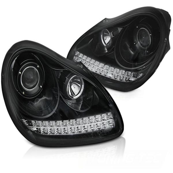 Xenon Scheinwerfer LED Tagfahrlicht Optik passend für Porsche Cayenne 955  02-06 Schwarz