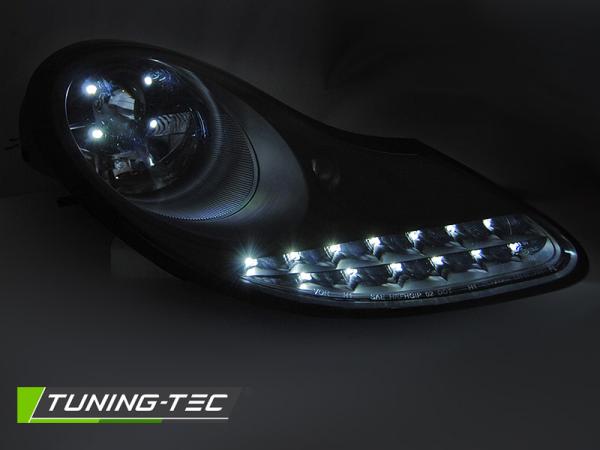 Scheinwerfer LED Tagfahrlicht Optik passend für Porsche Boxster 986 911 996 Schwarz Matt