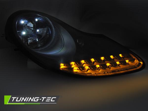 Scheinwerfer LED Tagfahrlicht Optik passend für Porsche Boxster 986 911 996 Schwarz Matt