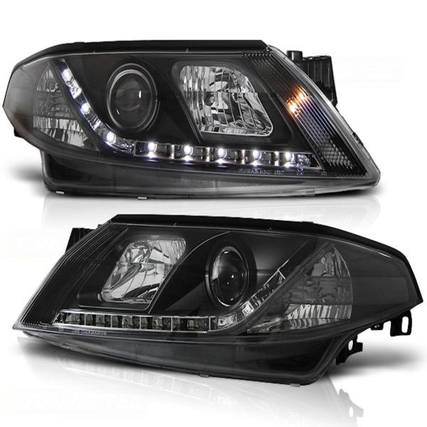 Scheinwerfer LED Tagfahrlicht Optik passend für Renault Laguna 2 Bj. 01-05 Schwarz