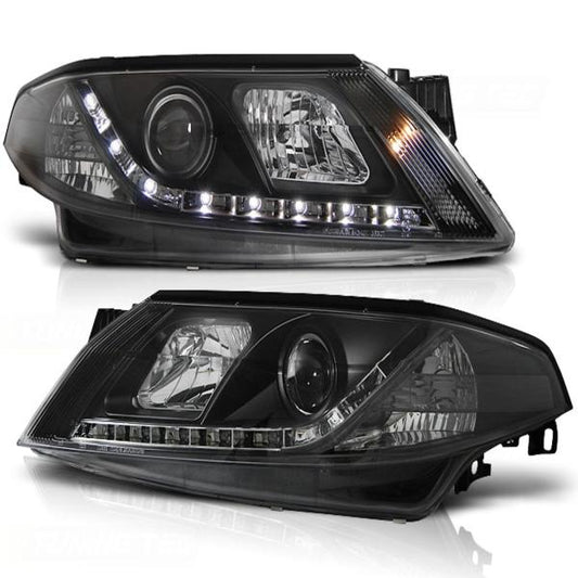Scheinwerfer LED Tagfahrlicht Optik passend für Renault Laguna 2 Bj. 01-05 Schwarz