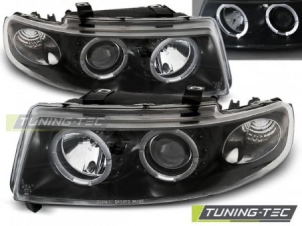Scheinwerfer Angel Eyes passend für Seat Leon 1M / Toledo 1M Bj. 99-06 Schwarz