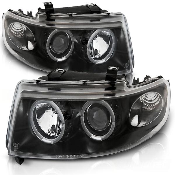 Scheinwerfer Angel Eyes passend für Seat Leon 1M / Toledo 1M Bj. 99-06 Schwarz