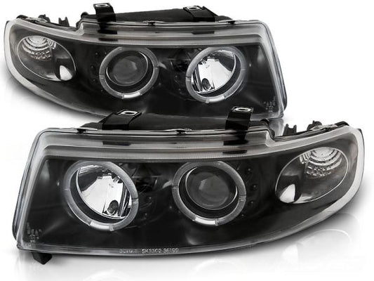 Scheinwerfer Angel Eyes passend für Seat Leon 1M / Toledo 1M Bj. 99-06 Schwarz