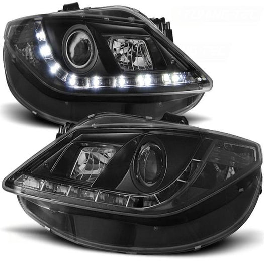 Scheinwerfer LED Tagfahrlicht Optik passend für Seat Ibiza 6J Bj. 08-12 Schwarz