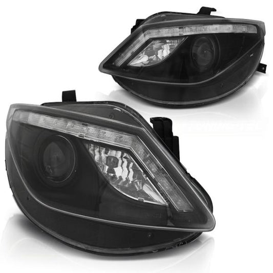Scheinwerfer LED Tagfahrlicht Optik passend für Seat Ibiza 6J 08-12 Schwarz LED Blinker