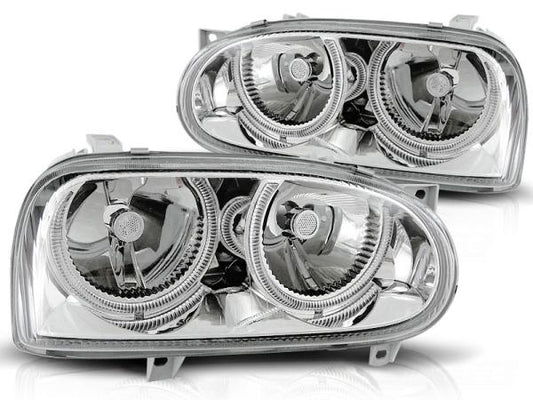 Design Angel Eyes Scheinwerfer passend für VW Golf 3 91-97 chrom