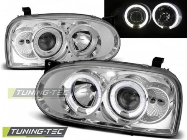 LED Angel Eyes Scheinwerfer passend für VW Golf 3 91-97 chrom