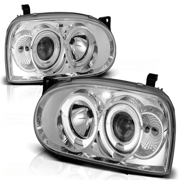 LED Angel Eyes Scheinwerfer passend für VW Golf 3 91-97 chrom