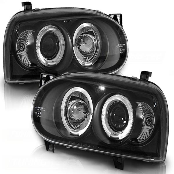 LED Angel Eyes Scheinwerfer passend für VW Golf 3 91-97 schwarz