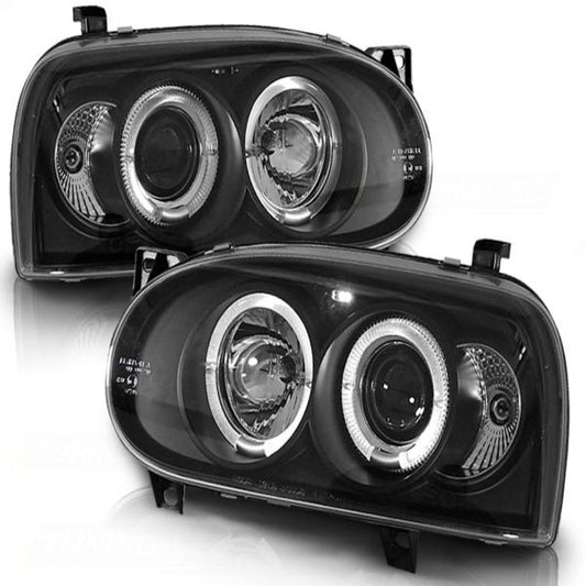 LED Angel Eyes Scheinwerfer passend für VW Golf 3 91-97 schwarz
