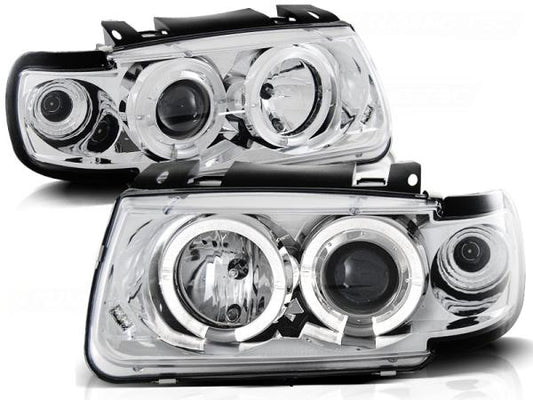 Scheinwerfer Angel Eyes passend für VW Polo 6N Bj. 94-99 Chrom