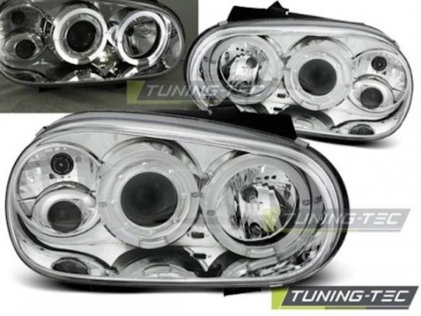 LED Angel Eyes Scheinwerfer passend für VW Golf 4 97-03 chrom