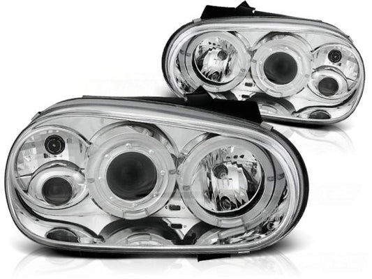 LED Angel Eyes Scheinwerfer passend für VW Golf 4 97-03 chrom