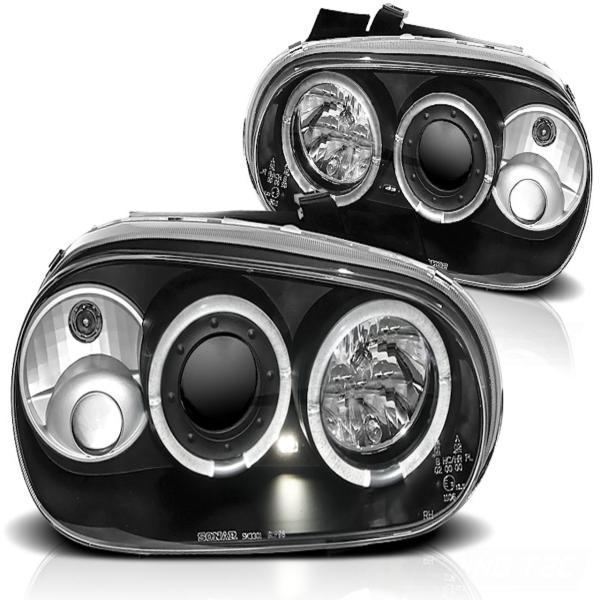 LED Angel Eyes Scheinwerfer passend für VW Golf 4 97-03 schwarz
