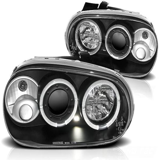 LED Angel Eyes Scheinwerfer passend für VW Golf 4 97-03 schwarz
