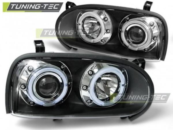 LED Angel Eyes Scheinwerfer passend für VW Golf 3 91-97 schwarz